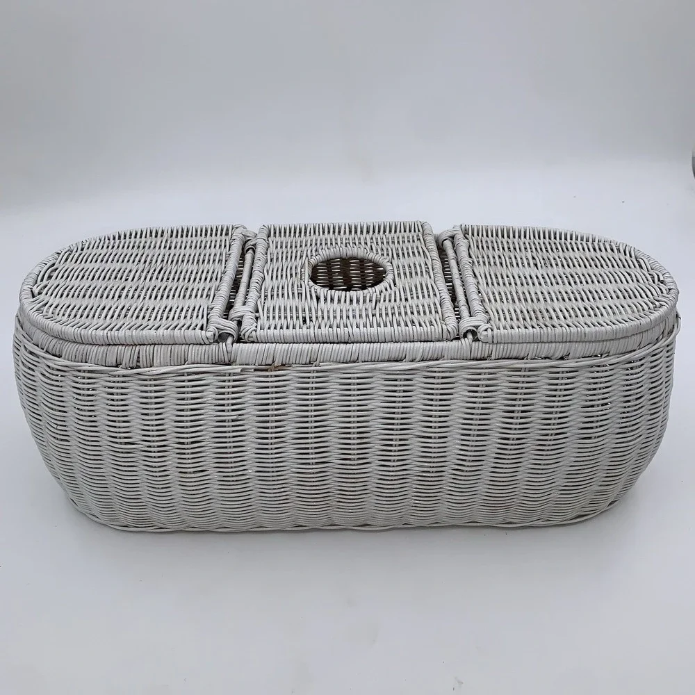 Vintage Handwoven Rattan Wicker 3 Part Tissue Basket White Storage Multipurpose